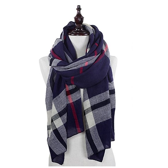 Classic Navy Plaid Scarf - Picture 1 of 2